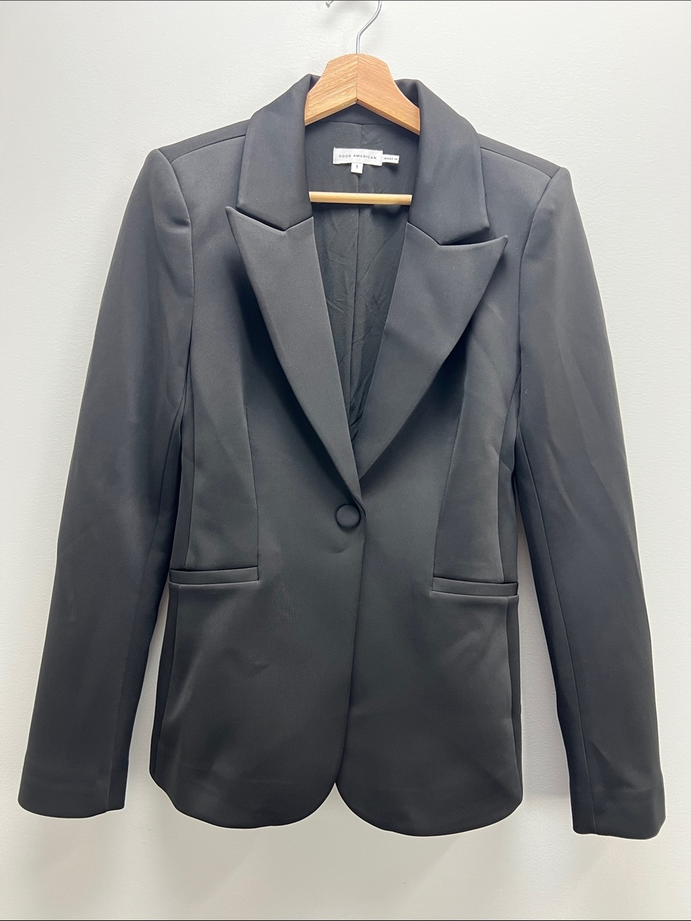 Good American Classic Sculpted Blazer Black Scuba One Button Career Womens Small